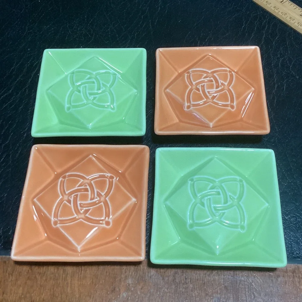 Lupicia Fresh Tea Ceramic Tea Bag Holder Set 4 Japan Green Orange Square Dish